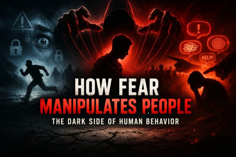 How fear manipulates people illustration showing dark psychology, control, and emotional manipulation